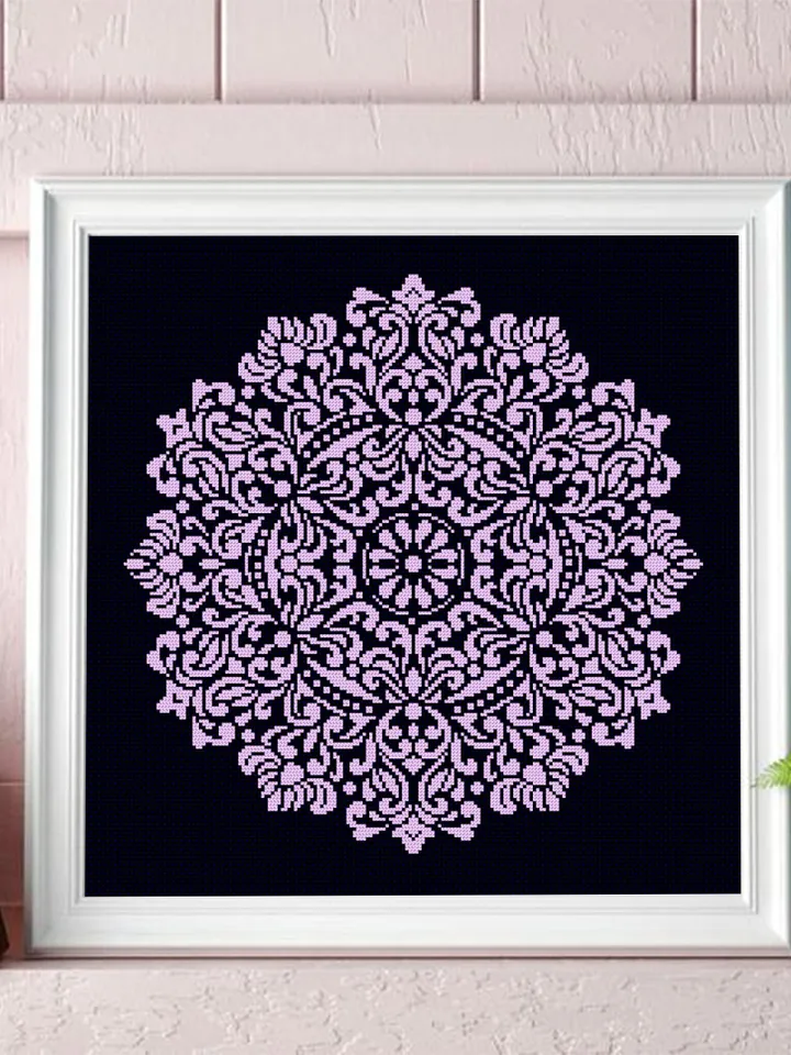 Flower mandala cross stitch pattern PDF download Monochrome cross stitch chart, Simple mandala pattern digital PDF, Mandala ornament #M259