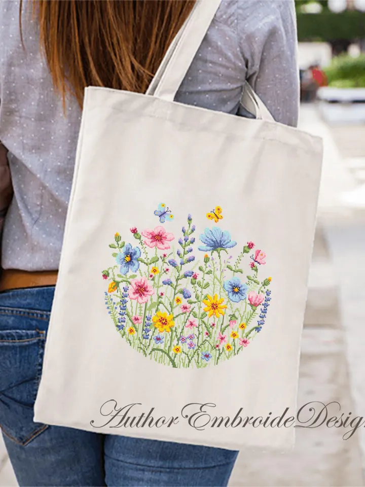 Wildflowers cross stitch pattern PDF download Watercolor flowers cross stitch chart, Wild flowers pattern digital PDF, Flower meadow #P52