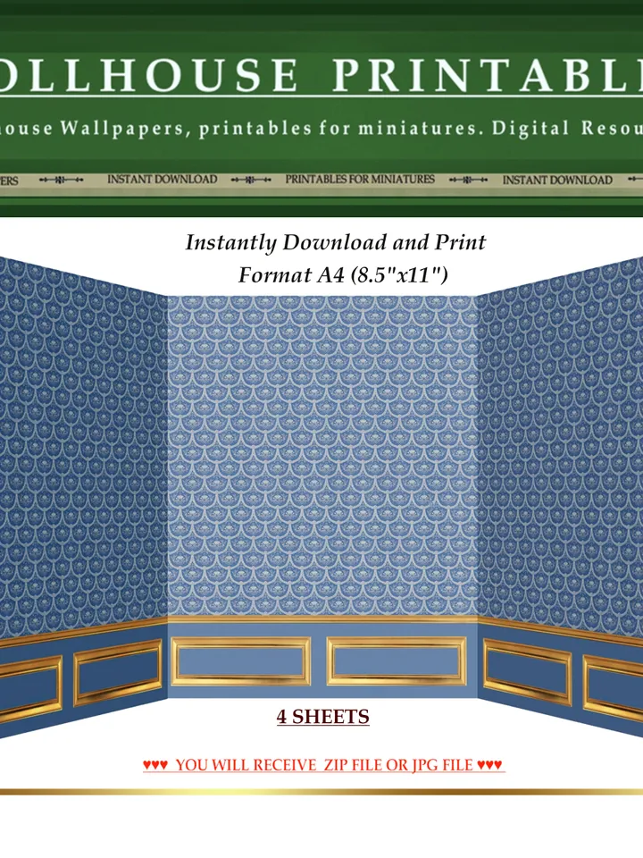 Wallpapers- Set 3 | Printables for Dollhouses and Unique Miniature Projects | Digital Downloads | in Scale 1/12th