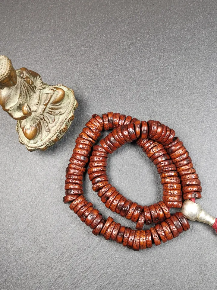 Gandhanra Antique 108 Bodhi Beads Mala,Old Prayer Beads Necklace,Diameter 13mm,Circumference 44 cm