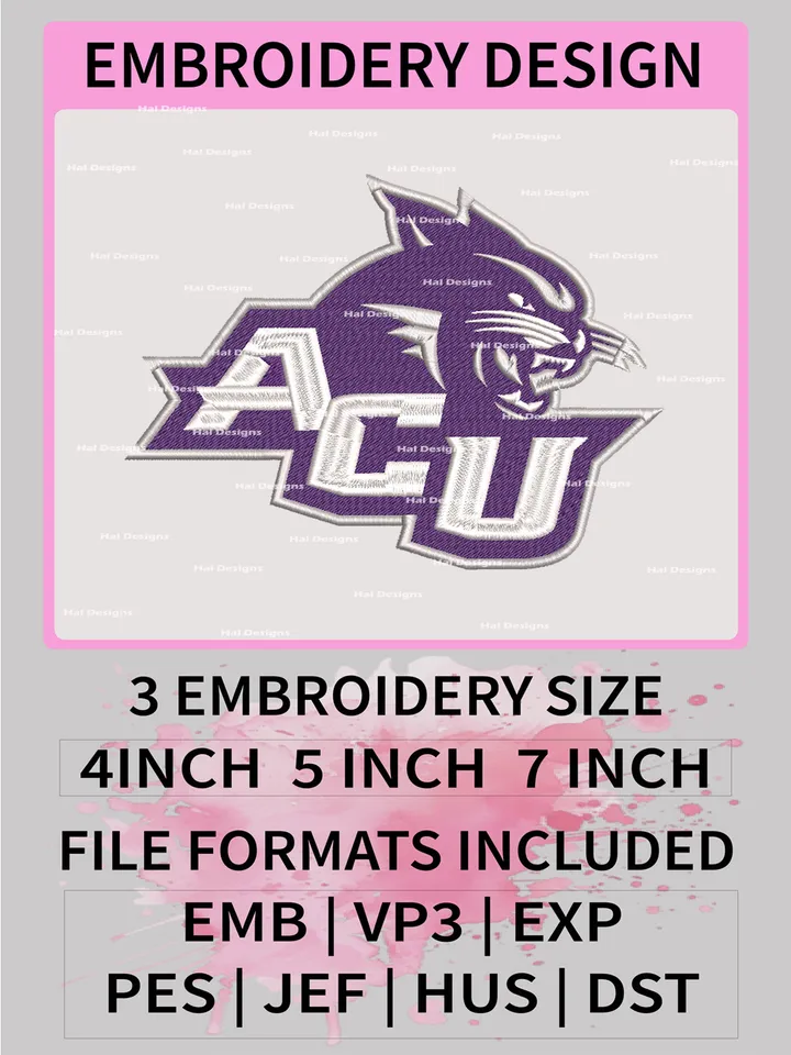 NCAA Abilene Christian Wildcats Embroidery File, 3 Sizes, 6 Formats, NCAA Machine Embroidery Design, NCAA Logo, NCAA Teams