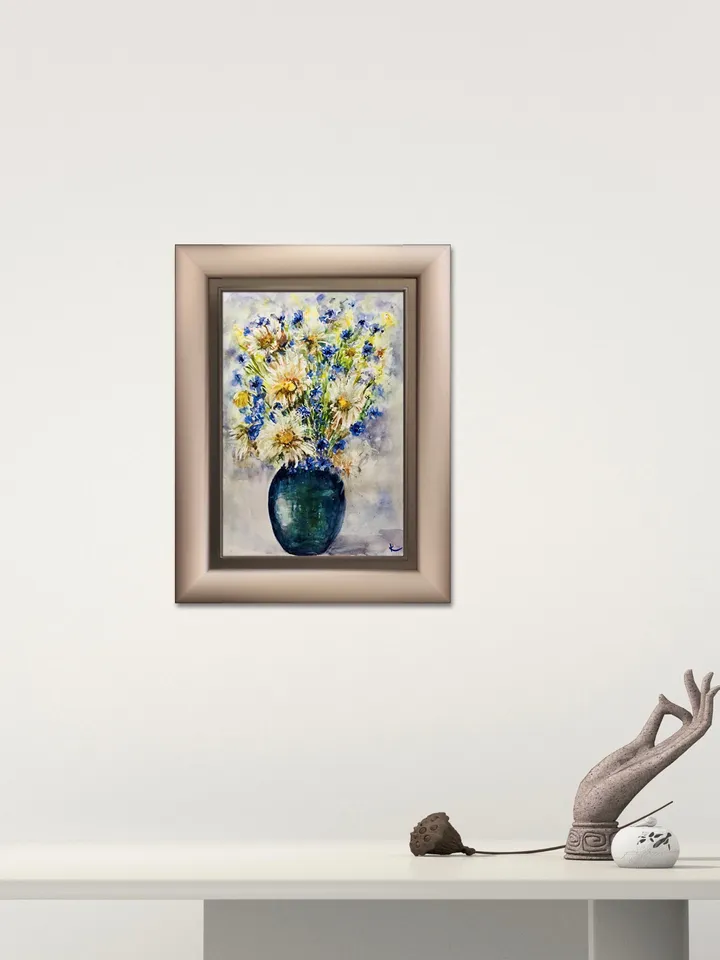 Daisies and Wild Flowers in a vase,flowers painting,original watercolor field flowers painting ,floral wall art,home decoration,gift.