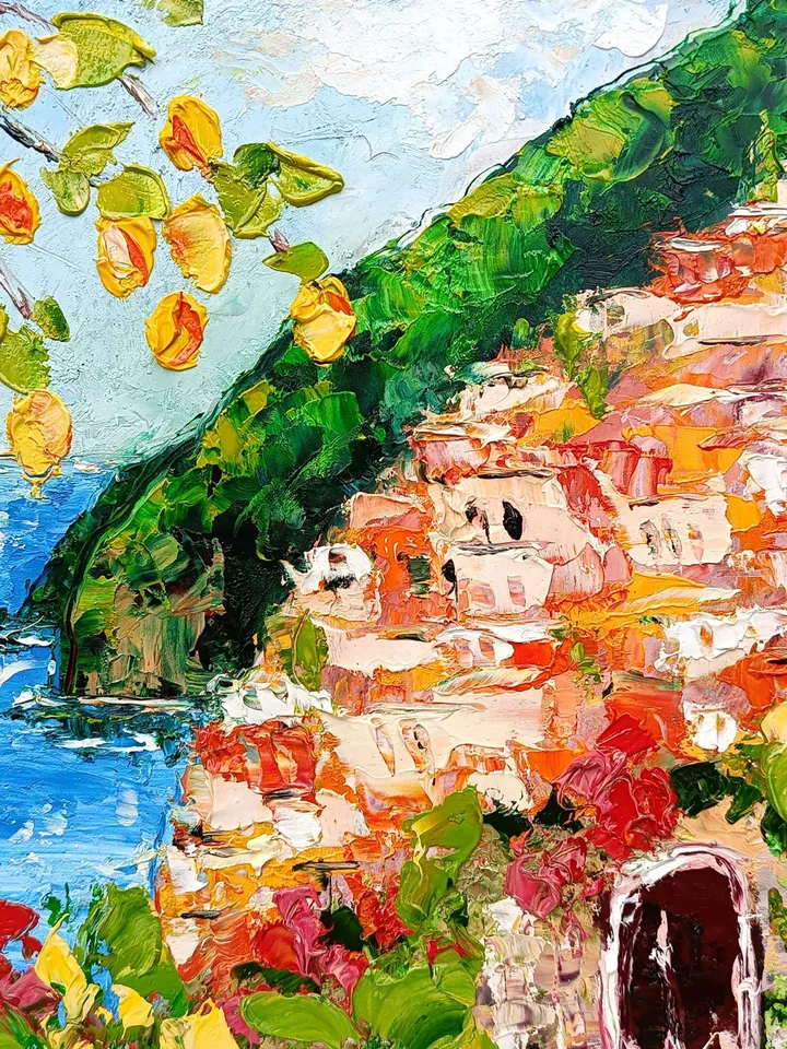 Positano Painting Italy Original Art Impasto Painting Cityscape Travel Artwork Lemon Wall Art 10x8 by ArtProkopaloSv