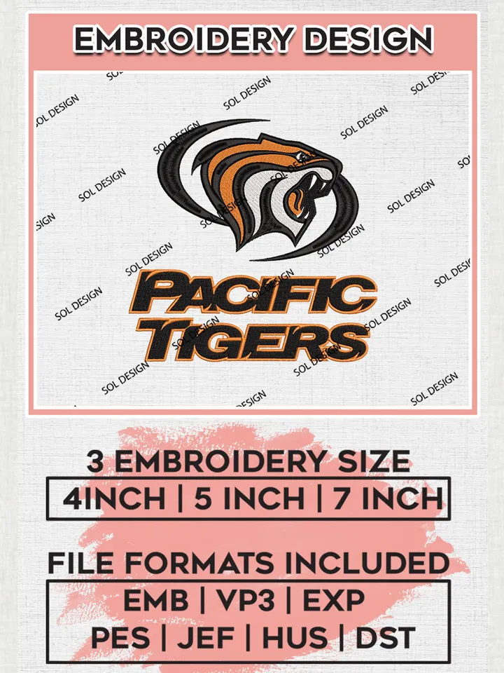 Pacific Tigers College Football Team Logo embroidery designs, NCAA Pacific Tigers Logo Machine embroidery designs, NCAA Logo embroidery designs, NCAA Lopes Machine embroidery designs, Digital Download