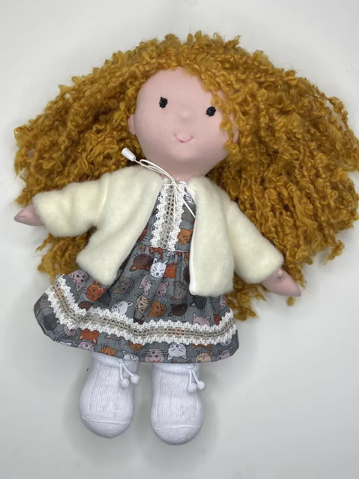 Waldorf doll ready to ship, Red hair handmade textile doll, Christmas gift for a girl, Organic eco friendly Stainer doll