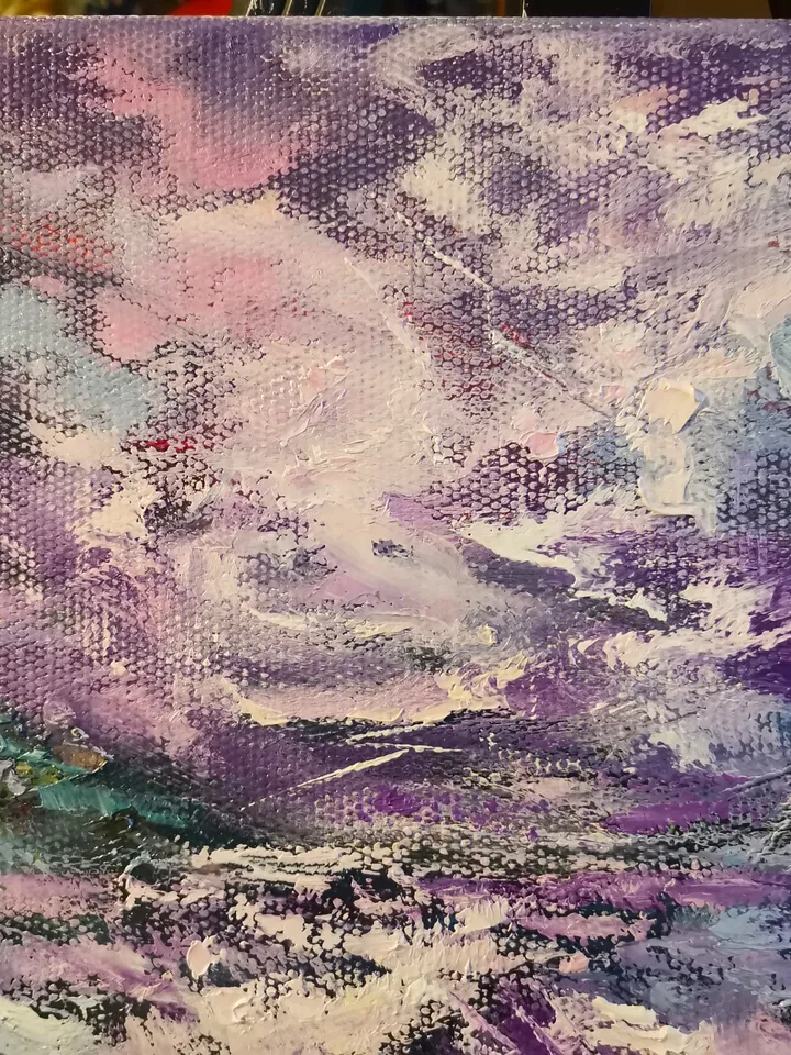 Art Oil Painting Night Moonrise Waves Sea Original Storm Artist Svinar Oksana