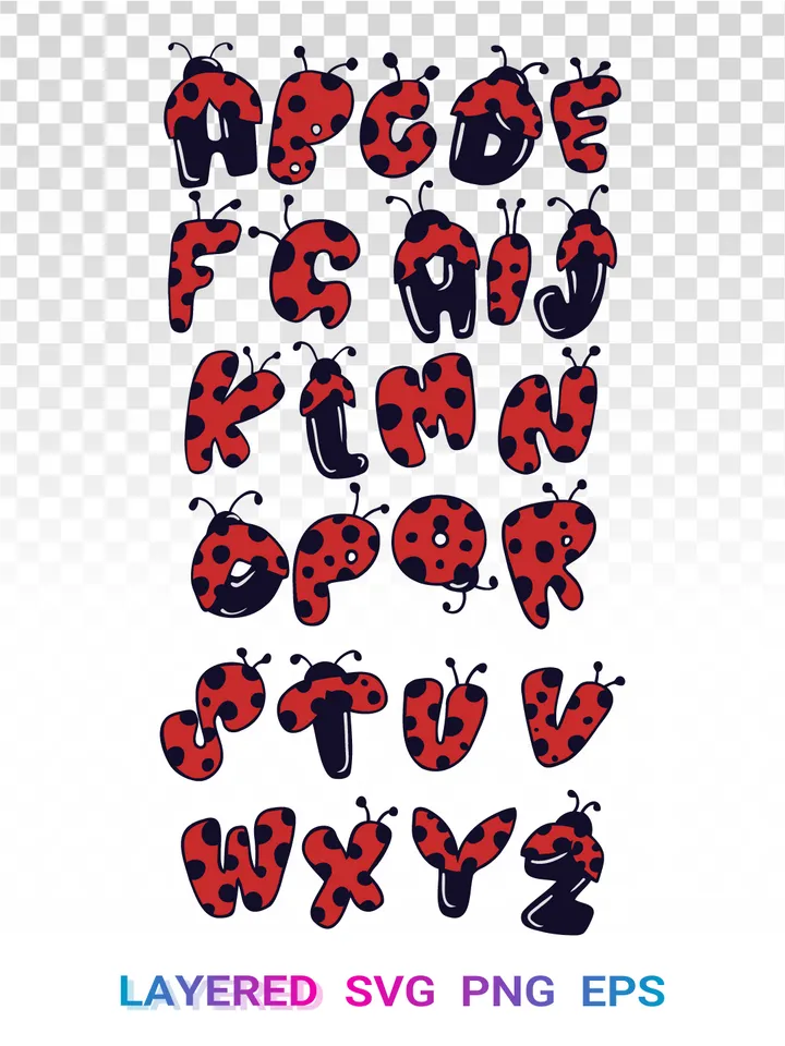 Ladybug 🐞 Alphabet SVG, Cute Ladybug Letters PNG, Cricut