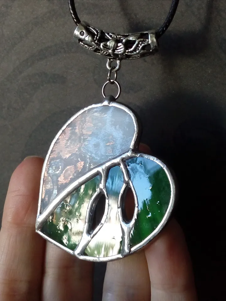 Stained glass monstera albo necklace, Monstera plant leaf pendant, Nature stained glass, Glass jewelry