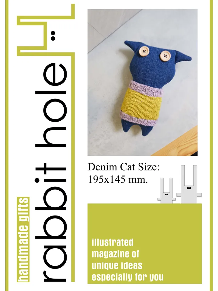 Stuffed animals patterns PDF for sewing and knitting Cat and Rabbit of denim, set of 2 tutorials