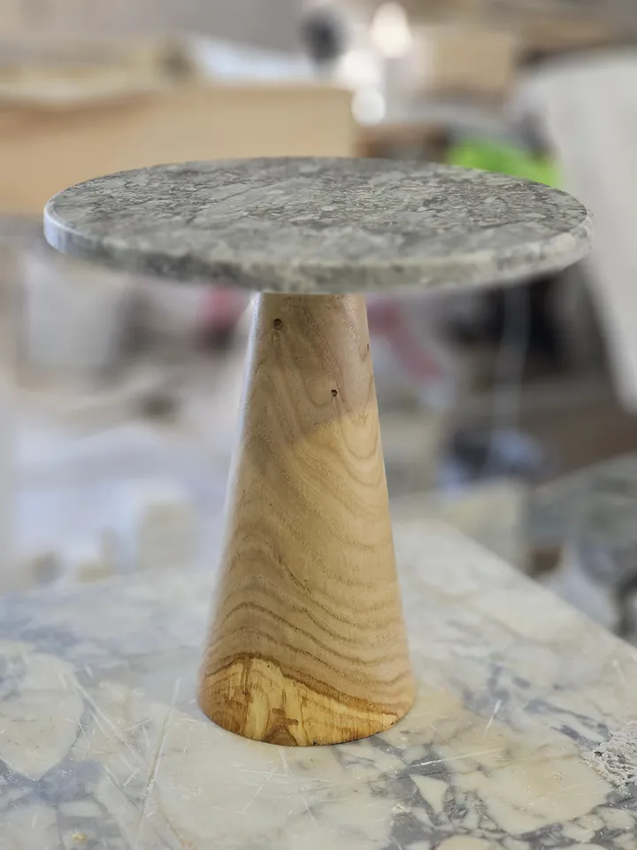 Calacatta viola or silver marble & travertine end table wooden leg model is handmade free shipping
