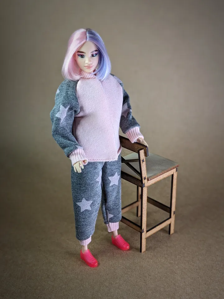 Handmade gray & pink sport set for 1/6 scale (11.5 Inch) girl doll