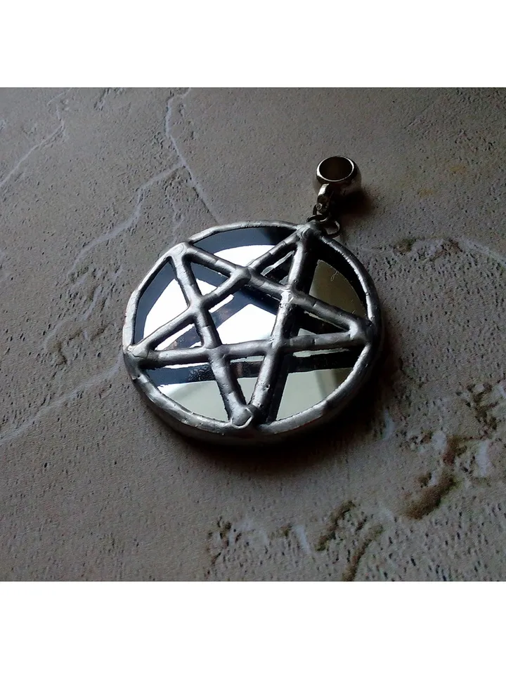 Mirror Pentagram pendant, pentacle necklace, mirror star, stained glass star, Halloween necklace, witchy aesthetic