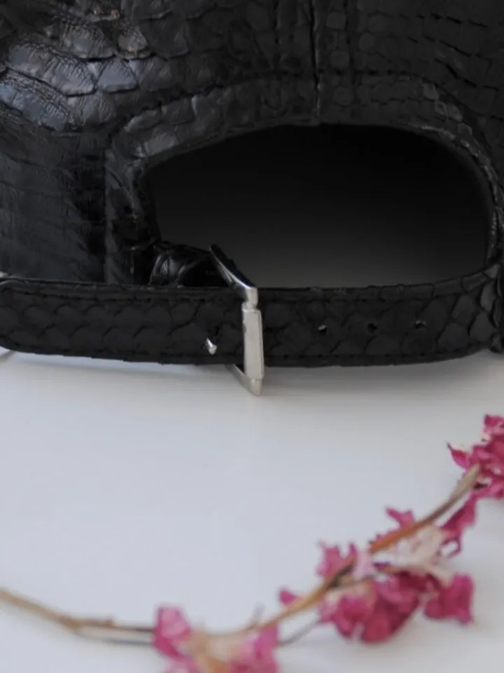 Genuine python skin women baseball cap | women accessories | exotic leather cap | genuine python skin | Black leather cap