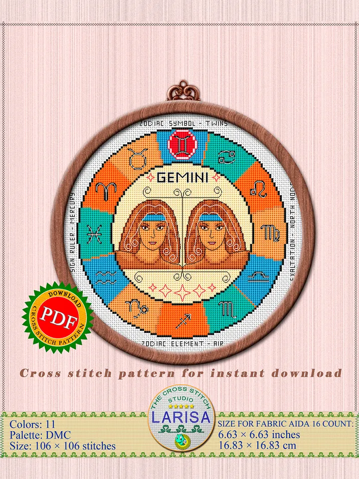 Gemini Cross Stitch Pattern | Gemini Zodiac Sign