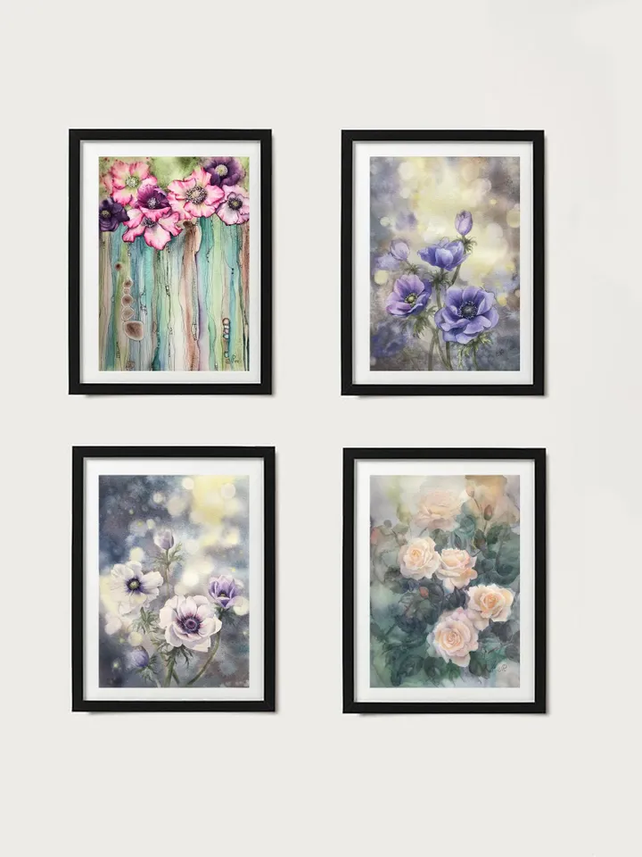 Flowers Watercolor Prints Set of 4 Floral Ptints Wildflowers Painting