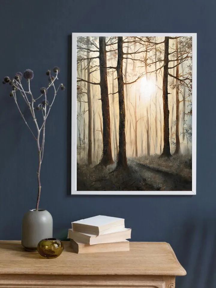 Forest Oil Painting Original Foggy Forest Wall Art Landscape Trees Painting
