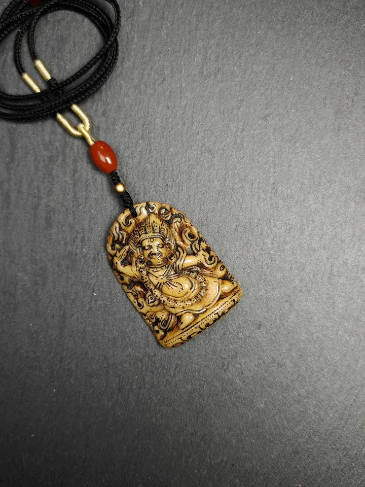 Gandhanra Vintage Tibetan Buddhism Statue Pendant,Old Yak Bone Carved Vajrapani Amulet Badge,the Protector and Guide of Gautama Buddha