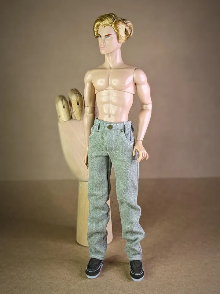 Realistic handmade khaki classic jeans for 13 inch fashion male doll (FR Homme, Poppy Parker)