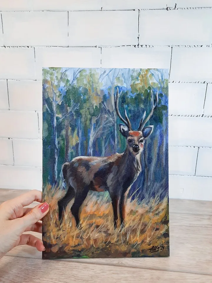 Deer painting Original acrylic painting Wild animal painting Forest landscape