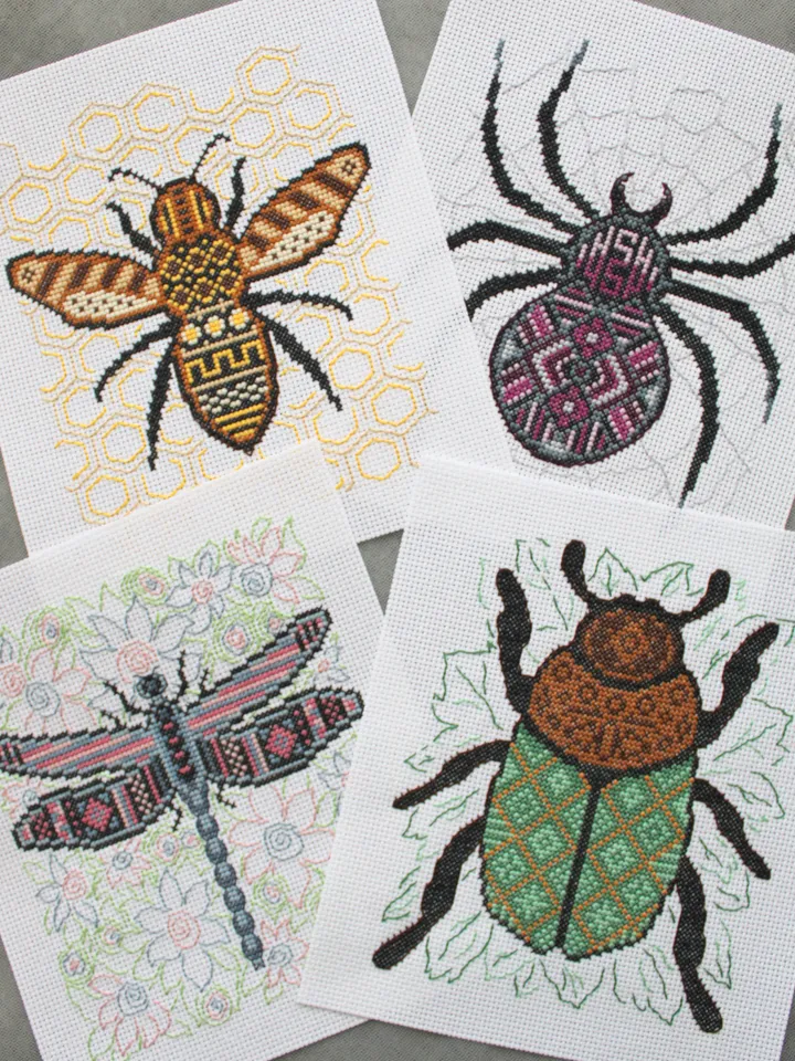 Set of cross stitch patterns Insects, cross stitch charts PDF