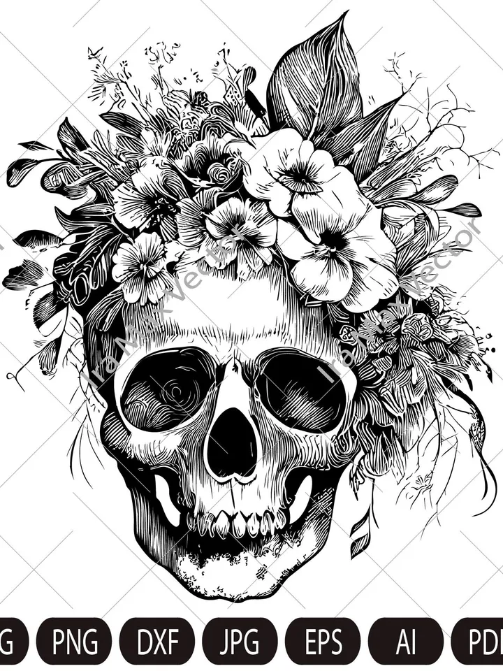 Skull svg file, Flower Skull svg, Skull cut file, Floral Skull svg file, Day of death , skull flower crown, halloween, gothic, goth