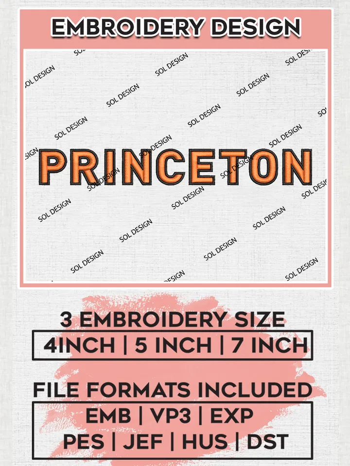 NCAA Princeton College Team Word Logo Embroidery Design Files, NCAA Princeton Tigers Machine Embroidery, NCAA Teams, Game Day, 3 sizes, NCAA Machine embroidery designs, Digital Download