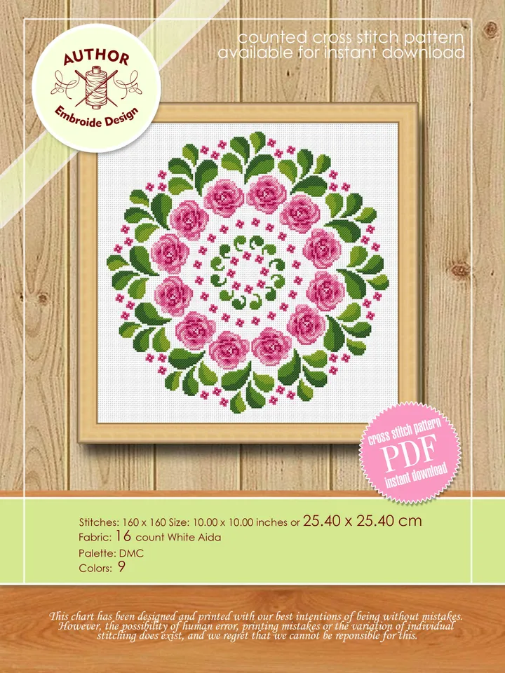 Flower mandala set cross stitch pattern download PDF Mandala pattern digital PDF, Floral cross stitch chart Mandala ornament Home decor #S38
