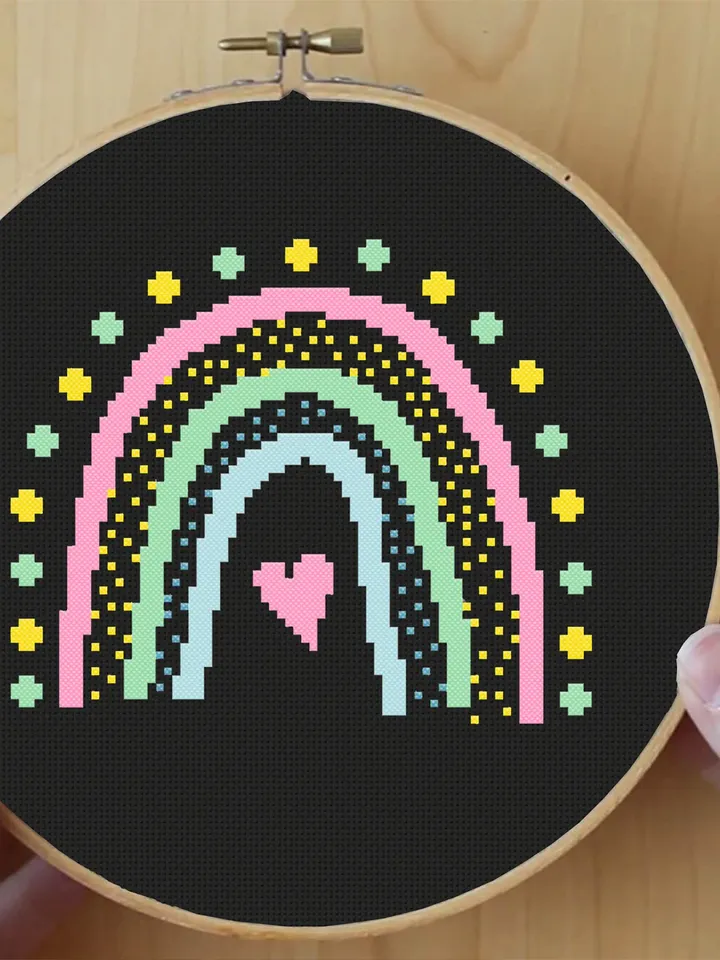 Small pastel rainbow cross stitch pattern PDF download Simple rainbow pattern digital PDF, Easy rainbow embroidery beginner Baby pattern #O4