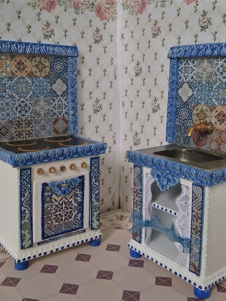 Furniture for kitchen. Stove and sink.1:12 scale.
