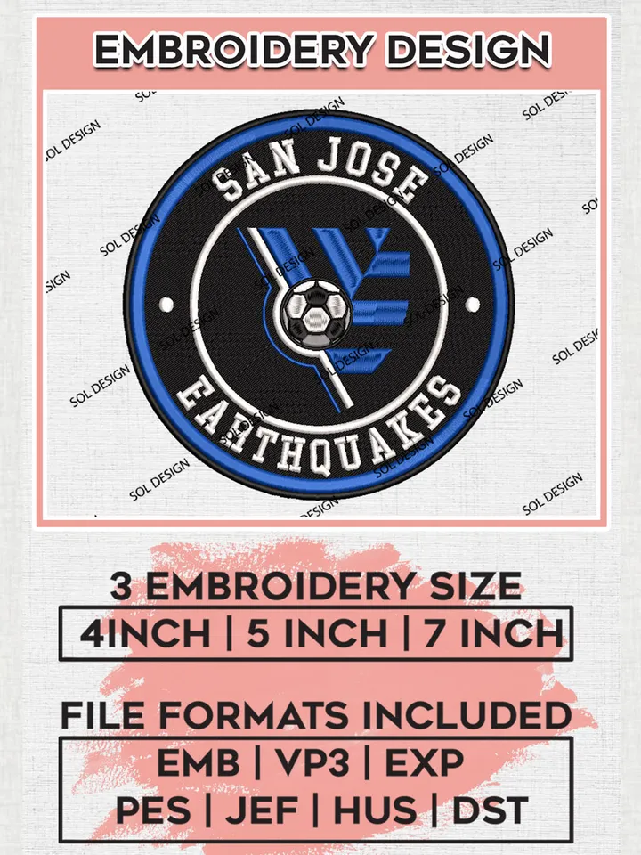 San Jose Earthquakes Soccer Team Logo Embroidery Design, MLS San Jose Earthquakes Logo Embroidery Files, Soccer Team Machine Embroidery, Machine Embroidery Design