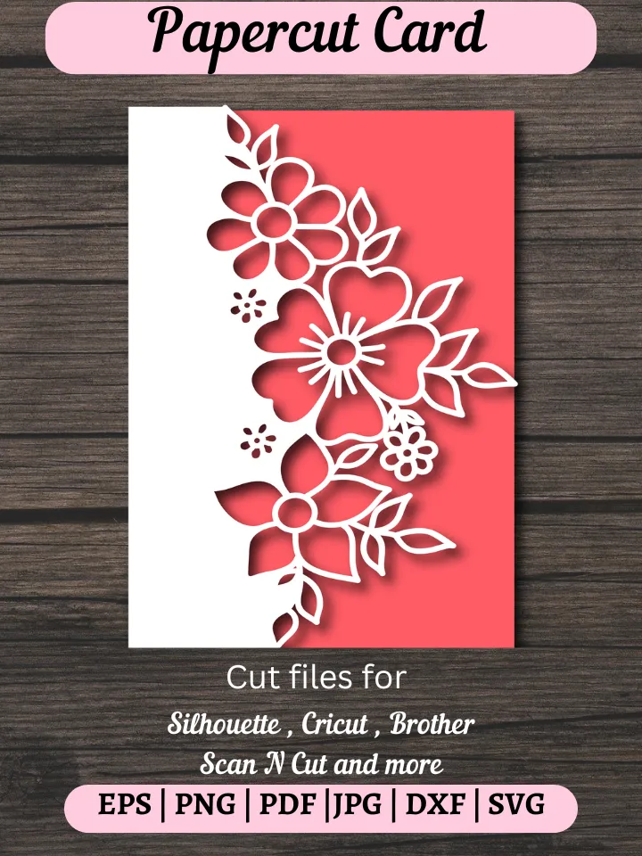 Flowers Papercut Card Cover Template SVG, Happy Birthday, Happy Anniversary, Happy Mother Day, Greeting Card for Silhouette and Cricut