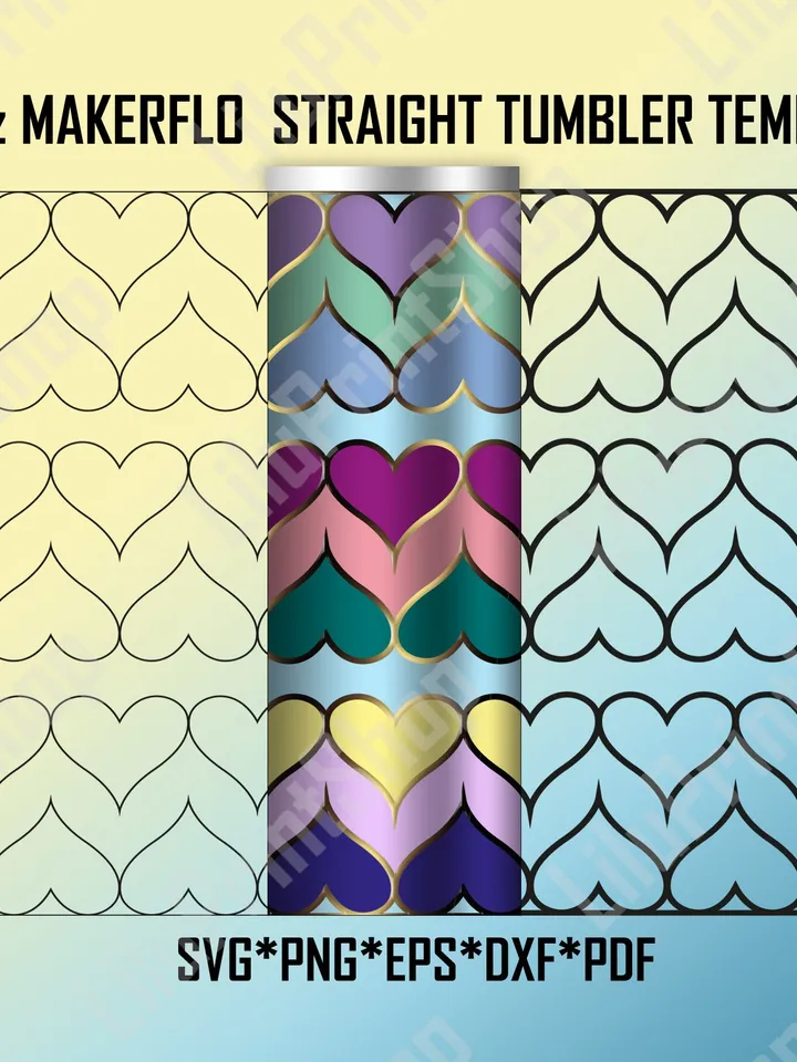 Hearts tumbler template SVG for 20oz straight Skinny template + outline Heart tangram svg for Valentines Day 20 oz Hearts Tumbler Template