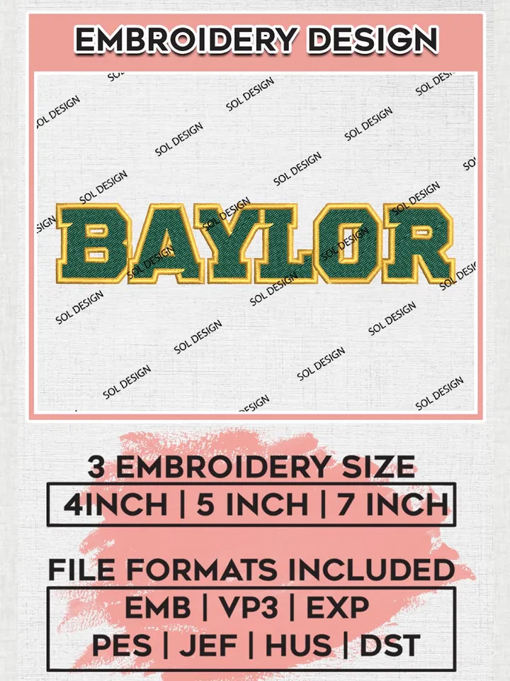 Baylor College Team Word Logo Embroidery Design Files, NCAA Baylor Bears Machine Embroidery, NCAA Teams, 3 sizes, NCAA Machine embroidery designs, Digital Download