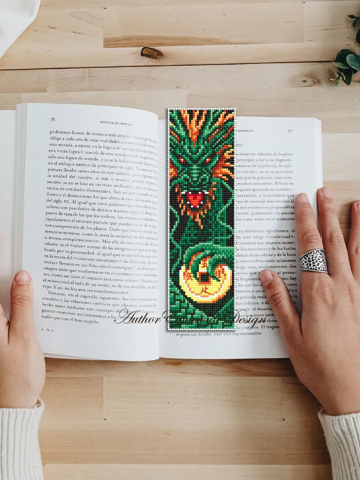 Dragon bookmark cross stitch pattern PDF download Fantasy green dragon cross stitch chart, Chinese dragon pattern, Chinese New Year #B273