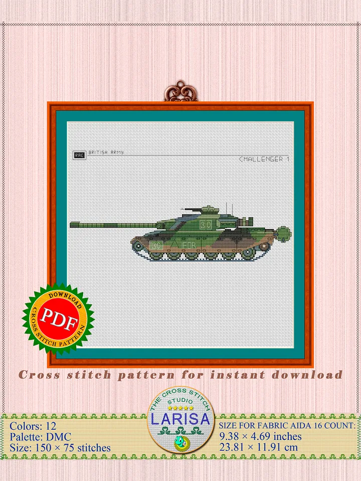 Challenger 1 Cross Stitch Pattern | Main Battle Tank Challenger 1 | British Tank Challenger 1 Chart