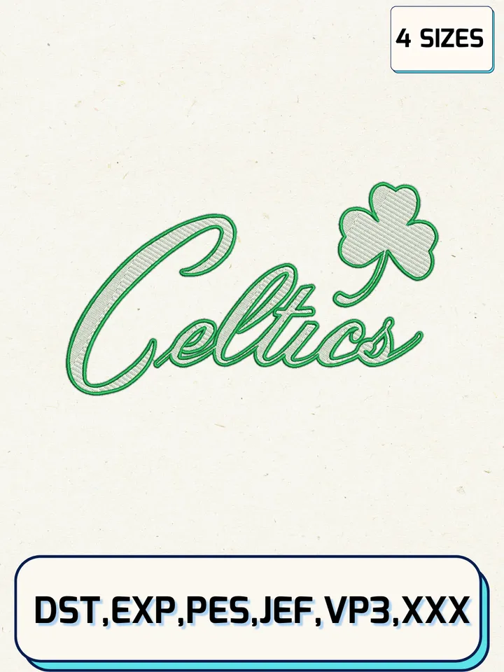 Boston Celtics Logos Embroidery Design Files,NBA Logos Embroidery Designs,Machine Embroidery Files,4 Sizes
