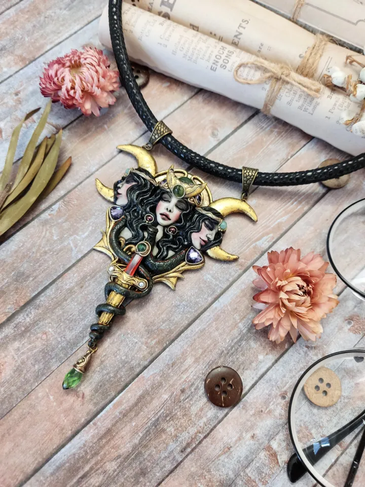 Necklace Hekate, Goddess of the moon pendant, Three-faced Goddess Hekate
