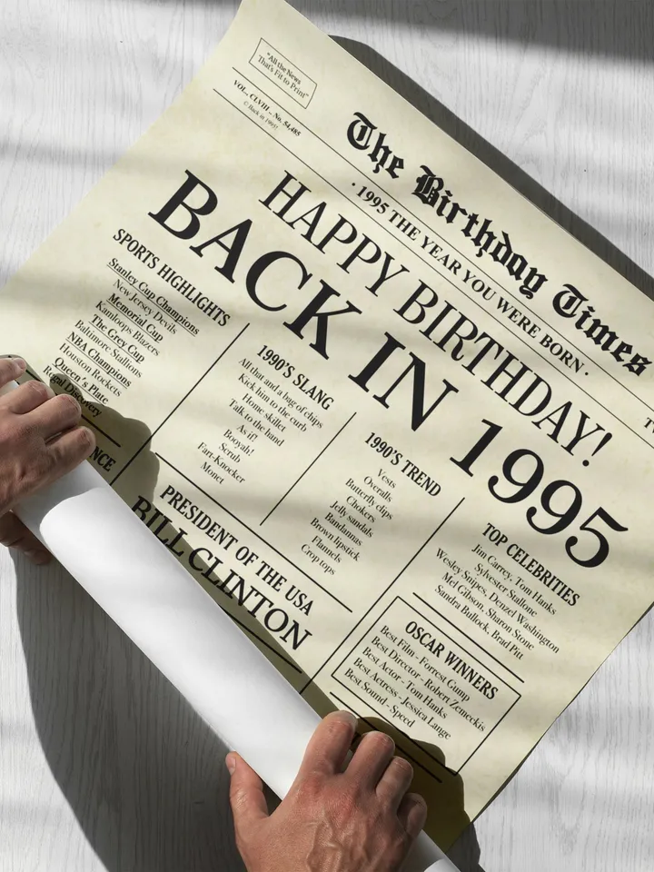 30th birthday newspaper poster printable gift born in 1995 fun facts digital sign back in 1995 canada birthday decor instant download