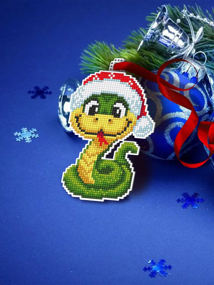 Christmas snake cross stitch pattern PDF download Double-sided Christmas tree decor for plastic canvas, Snake pattern digital PDF #N157