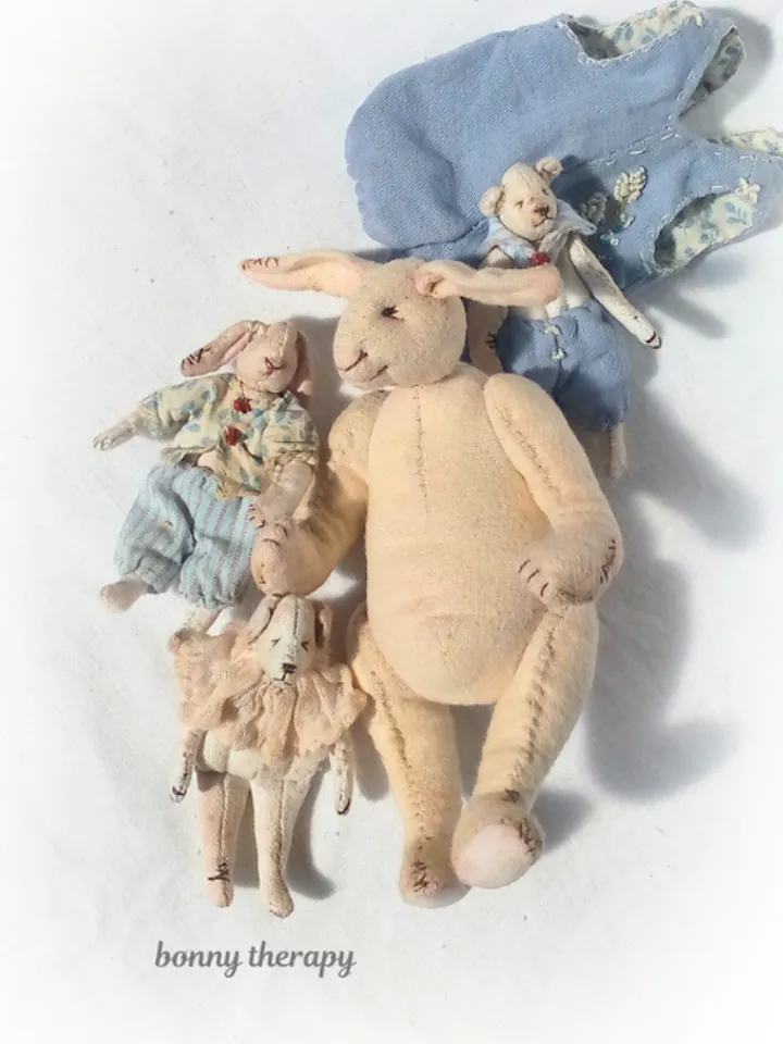 Textile bunny toy 5 inches height.