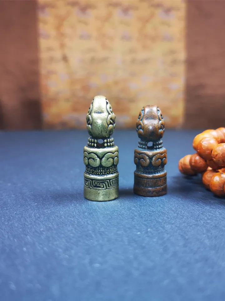 Gandhanra Vintage Tibetan Stamp Seal,Snow Lion Shape,Auspiious Meaning, Hand Crafted Amulet Pendant,