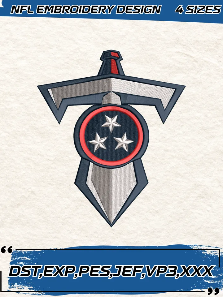 Tennessee Titans Logo Embroidery Design,NFL Logo Embroidery Design,Machine Embroidery Design File,4 Sizes, Digital Download