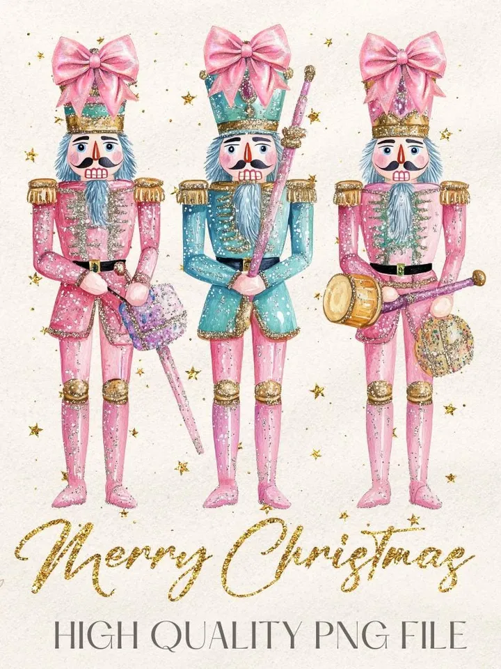 Glitter Nutcracker Friends PNG, Pink Christmas PNG, Coquette png, Pink bow png, Pink Christmas PNG sublimation, Coquette Christmas png