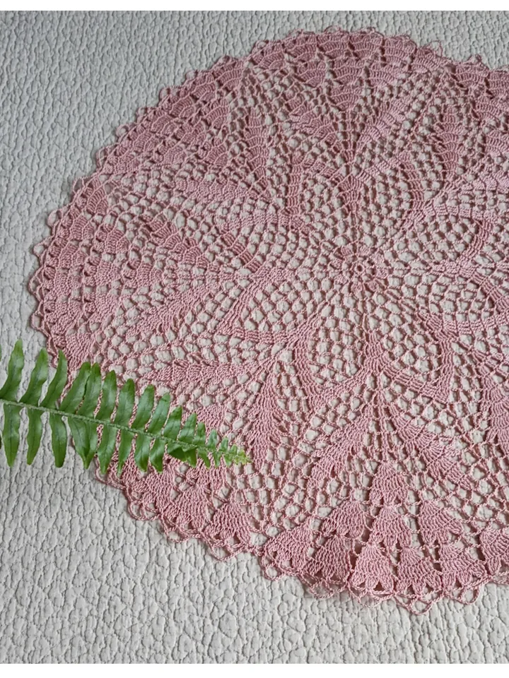 Hand crocheted large lace lacy salmon doily 21.65 inch