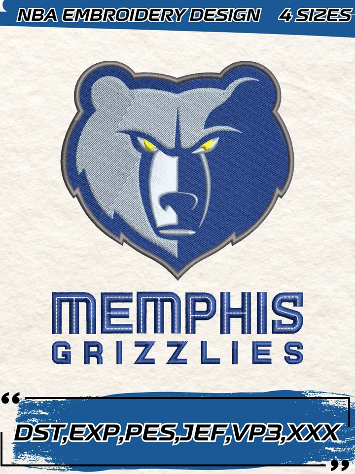 Memphis Grizzlies Logo Embroidery Designs,NBA Logo Embroidery Files, Machine Embroidery Design File, 4 Sizes,Digital Download