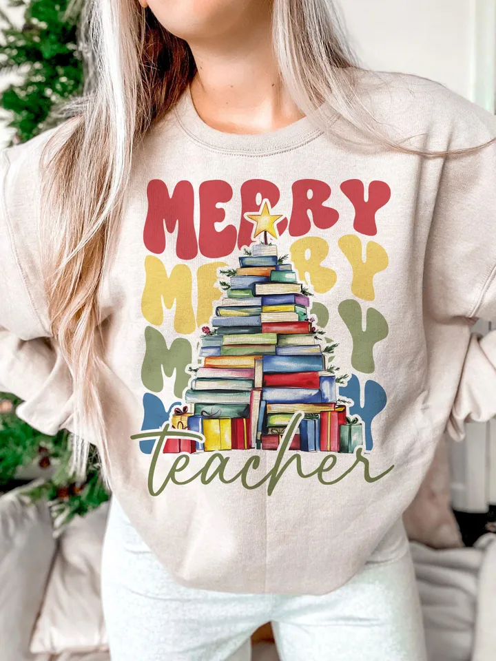 Merry teacher PNG, Teacher christmas PNG, Teacher SweaterShirts, Christmas Gifts, Merry Christmas Png, Sublimation Design Digital Download