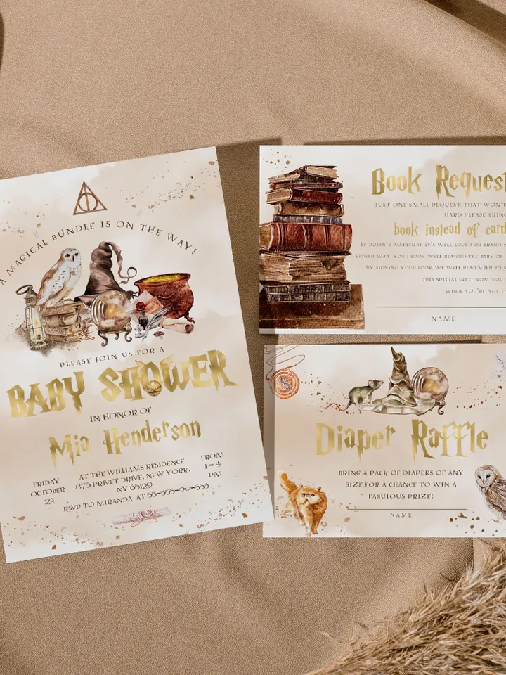 DIY Wizarding World Baby Shower Set; Magic School Baby Shower Template; School of Wizard Baby Shower invitation template; wp66