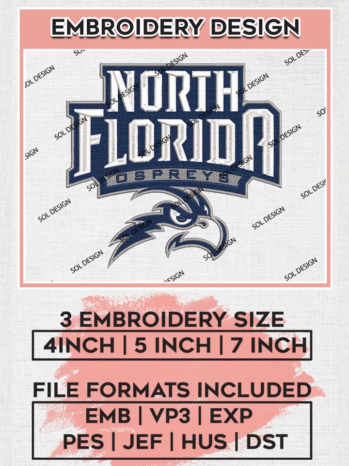 NCAA North Florida Ospreys Logo Machine Embroidery Design, NCAA Ospreys Team Design Design files, NCAA Team Embroidery Designs, NCAA Machine Embroidery Designs, Digital Download