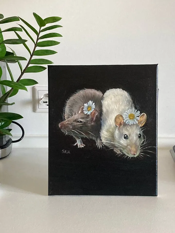 Rat Painting On Canvas Mouse Art Animal Painting Original Oil Painting Canvas Art Victorian Goth Art Antique Wall Art Moody Oil Painting