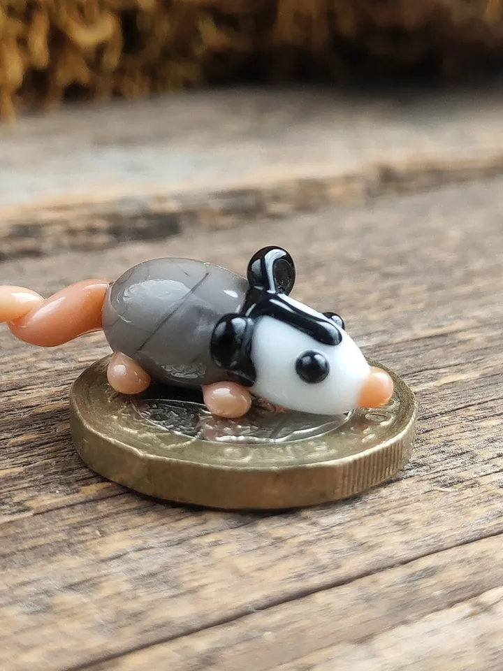 Opossum figurine Rat gifts Pet mouse Rat toy Glass opossum art Mouse miniature Dollhouse miniature Miniature animals Tiny glass possum